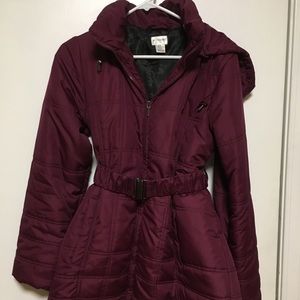 Belted Maternity winter coat with hood